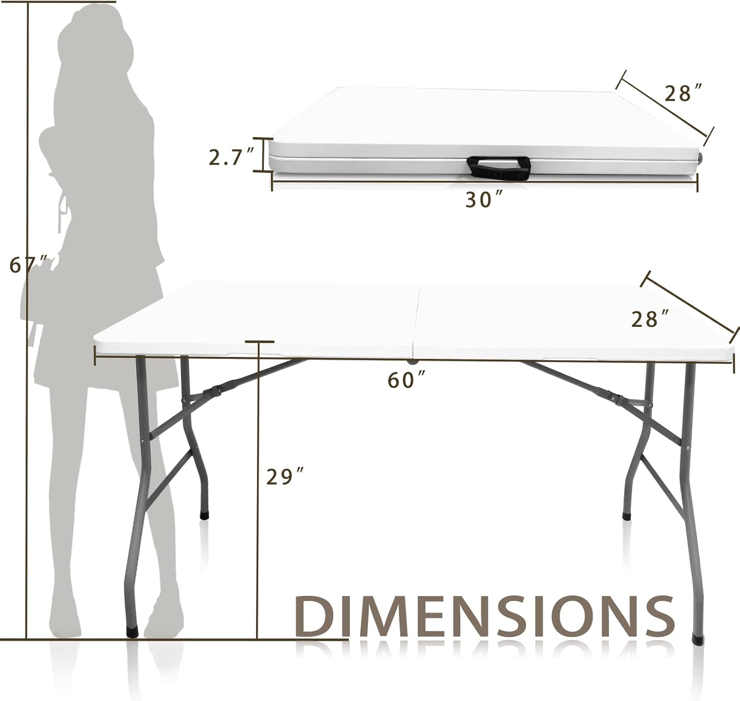 Alternative view of CAMP SOLUTIONS Plastic Folding Table, 5 FT Folding Table, Plastic Portable Tables for Dining Parties Card Picnic Camping, Granite White