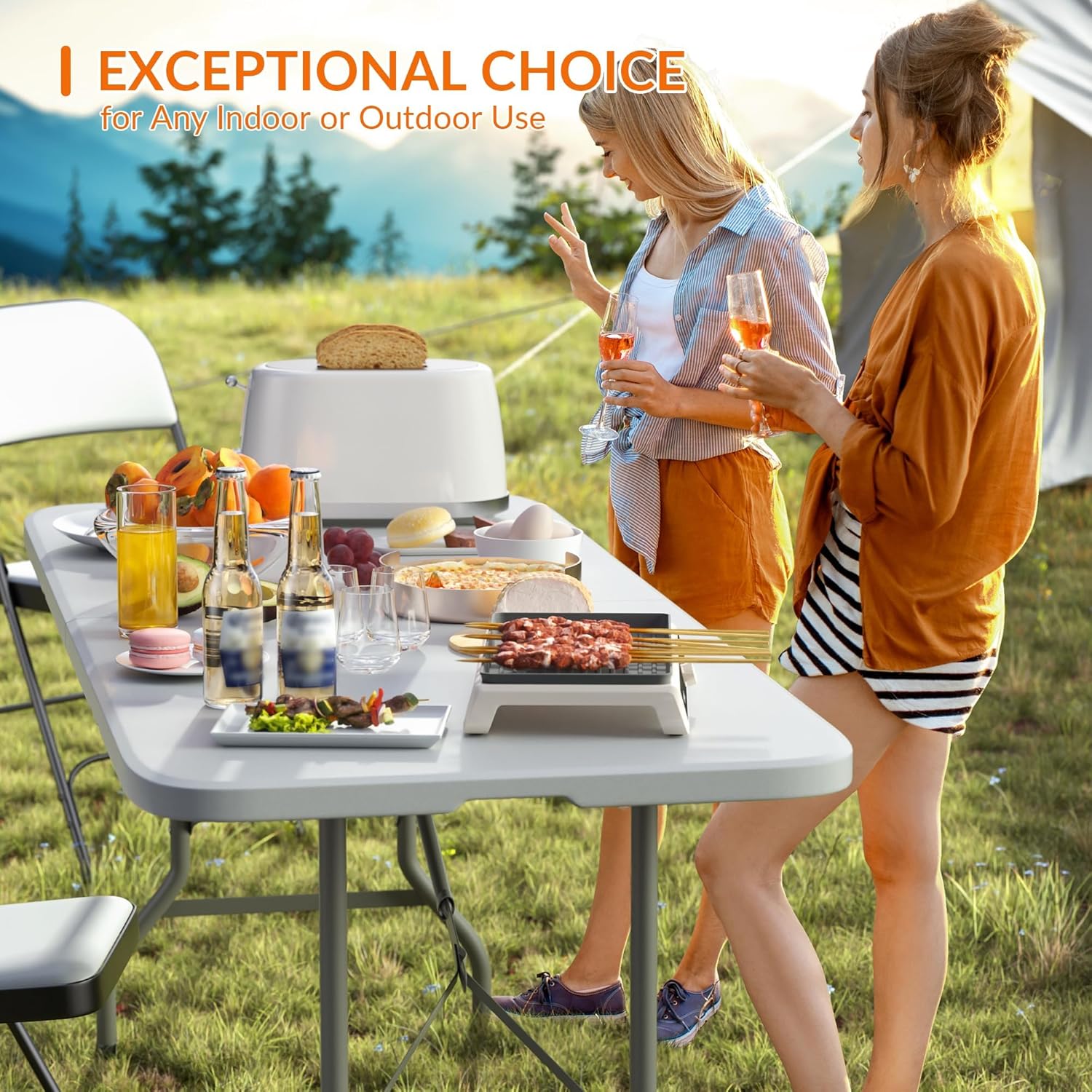 Elevon 6 Feet Heavy Duty Folding Table with Adjustable Height, Fold-in-Half Portable Table for Indoor Outdoor Use - Camping, Picnic, Party, Wedding, Dining, Utility Table