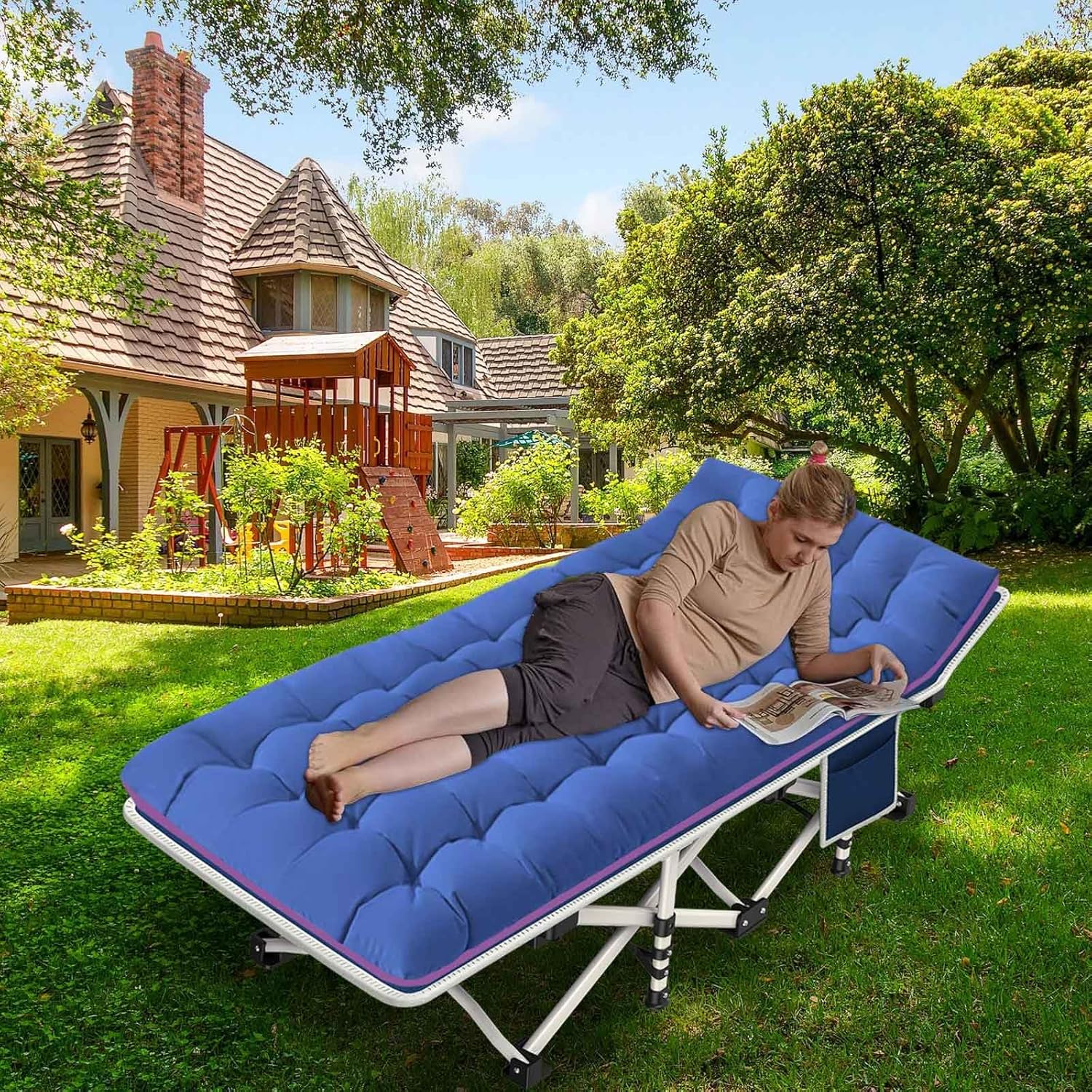 NESDCC 2 Pack Camping Cot with Mattress Comfortable Cot Bed Folding Cot Heavy Duty Cots for Sleeping with Carry Bag for Adults Kids Guest Bed Outdoor Indoor Home