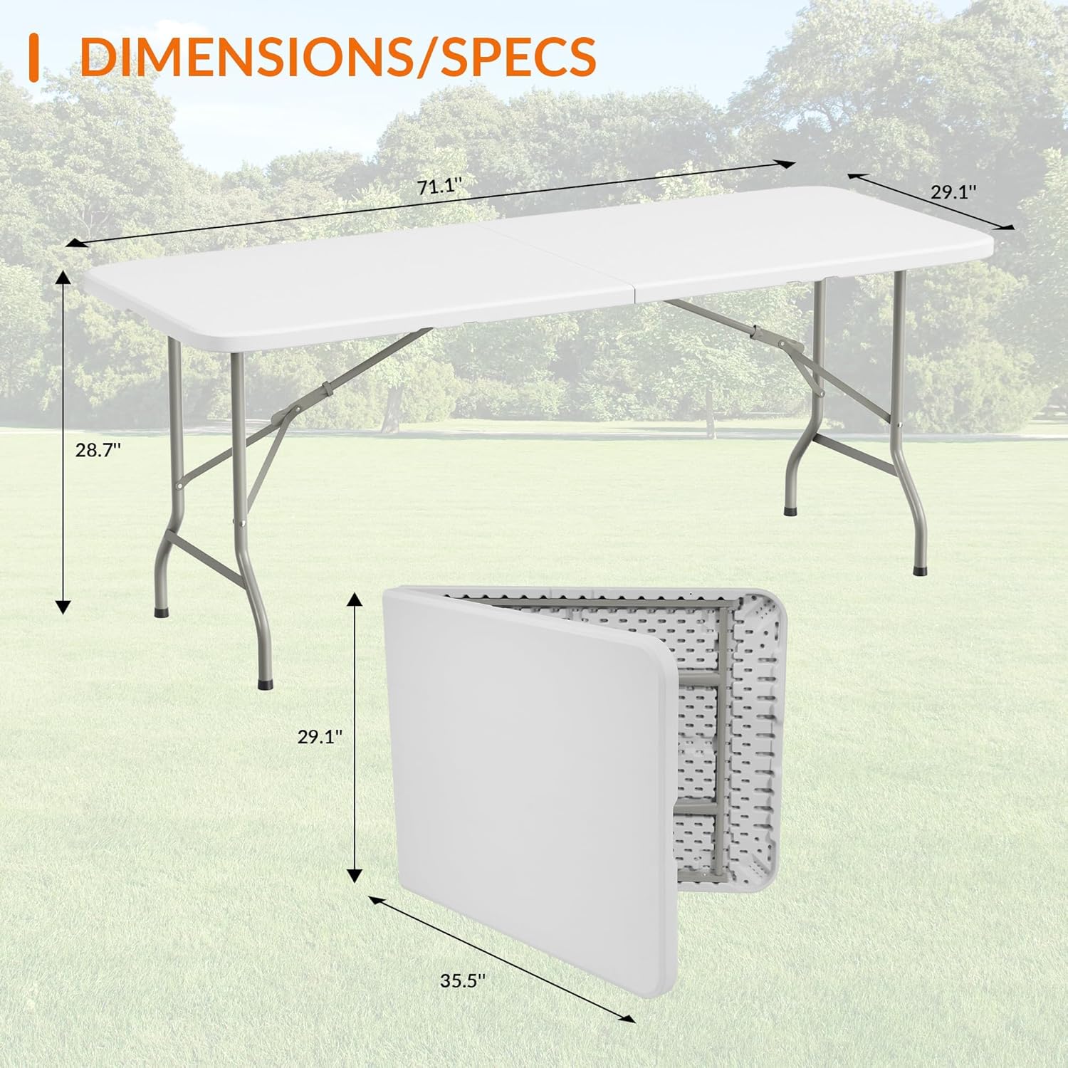 Alternative view of Elevon 6 Feet Heavy Duty Folding Table with Adjustable Height, Fold-in-Half Portable Table for Indoor Outdoor Use - Camping, Picnic, Party, Wedding, Dining, Utility Table