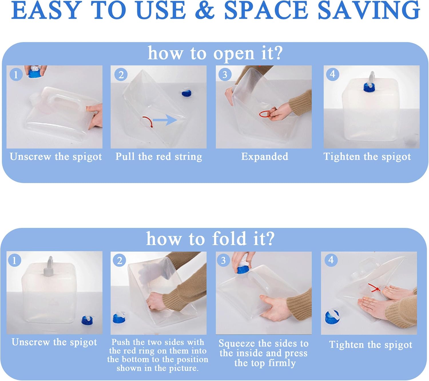 Alternative view of Cosell Collapsible Water Container with Spigot & Hook, BPA Free Water Jug, Foldable Carrier Bucket, Water Storage Container for Camping Hiking Survival Kit, 2-Pack (10L/2.6 Gallon)