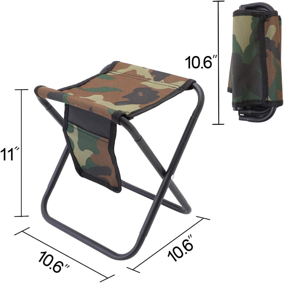 Qesonoo Mini Portable Folding Stool, Camping Fishing Stool for Adults Fishing Hiking Gardening and Beach with Carry Bag, Hold Up to 450lbs(Camouflage)