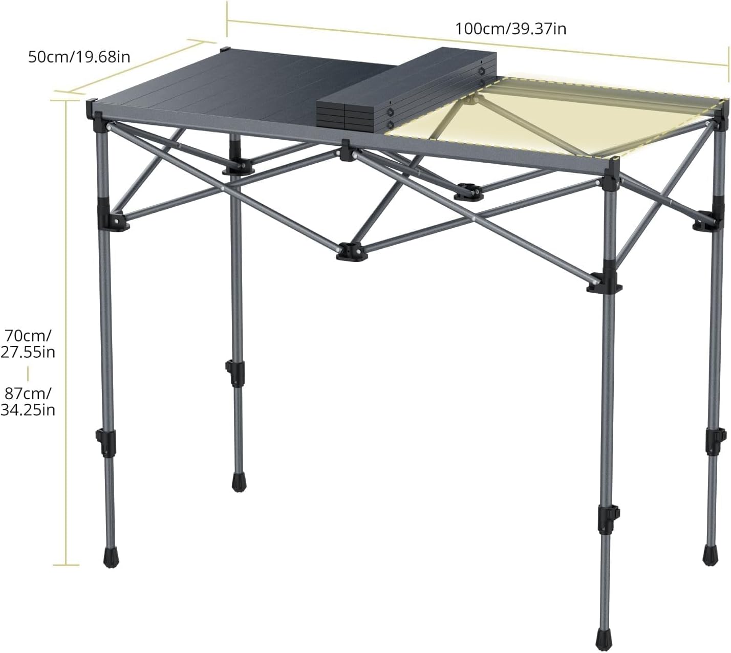 Alternative view of Anbte Camping Table Foldable, 2 Adjustable Height 34.2u201D, Large Roll Up Camping Table Support 264lbs with Storage Basket and Bag, Aluminum Outdoor Table, for Picnic Travel BBQ, 39.4u201D x 19.7u201D, Black