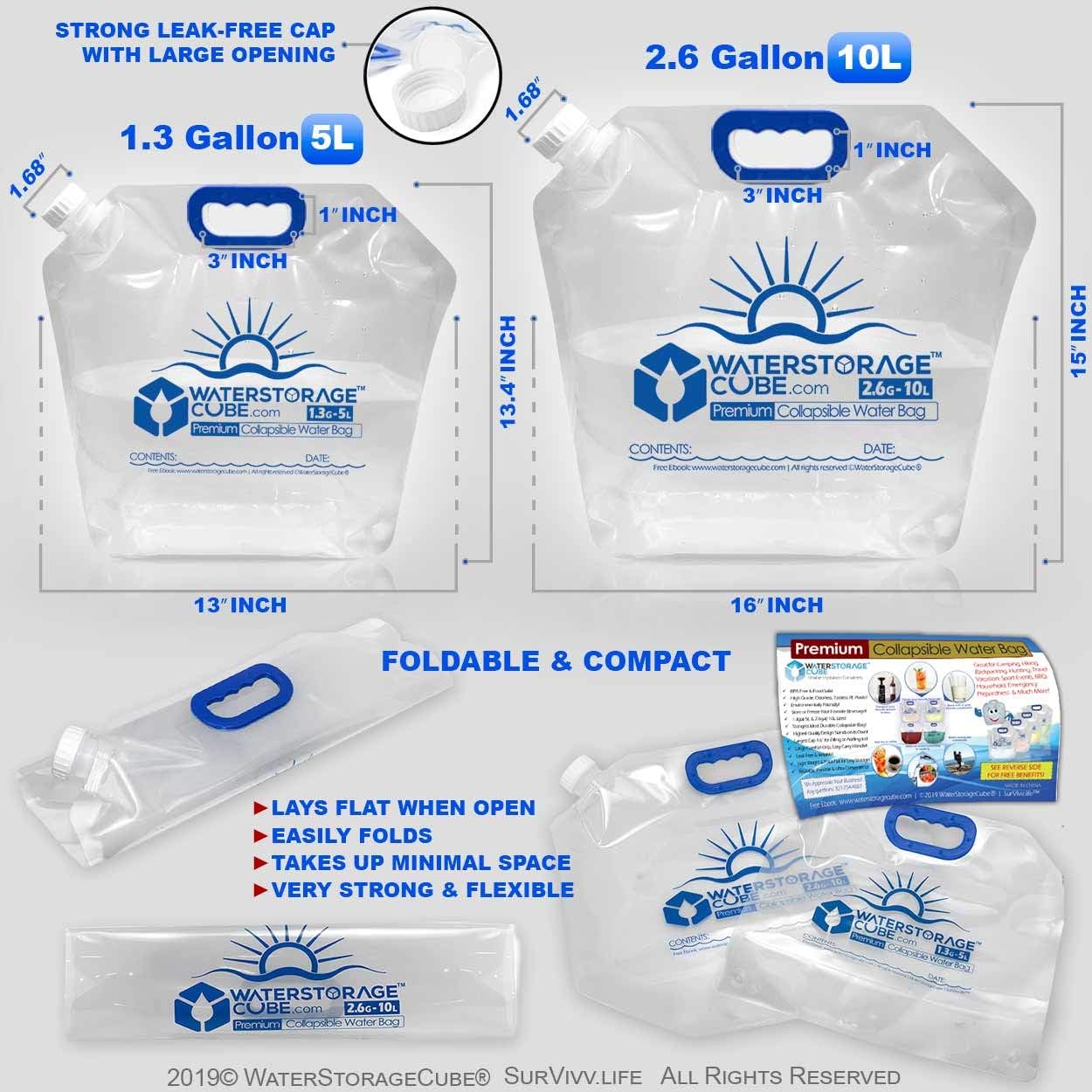 Alternative view of WaterStorageCube Premium Collapsible Water Container Bag, BPA Free Food Grade Clear Plastic Storage Jug for Camping Hiking Backpack Emergency, No-Leak Freezable Foldable Water Bottle 1.3/2.6 Gallon