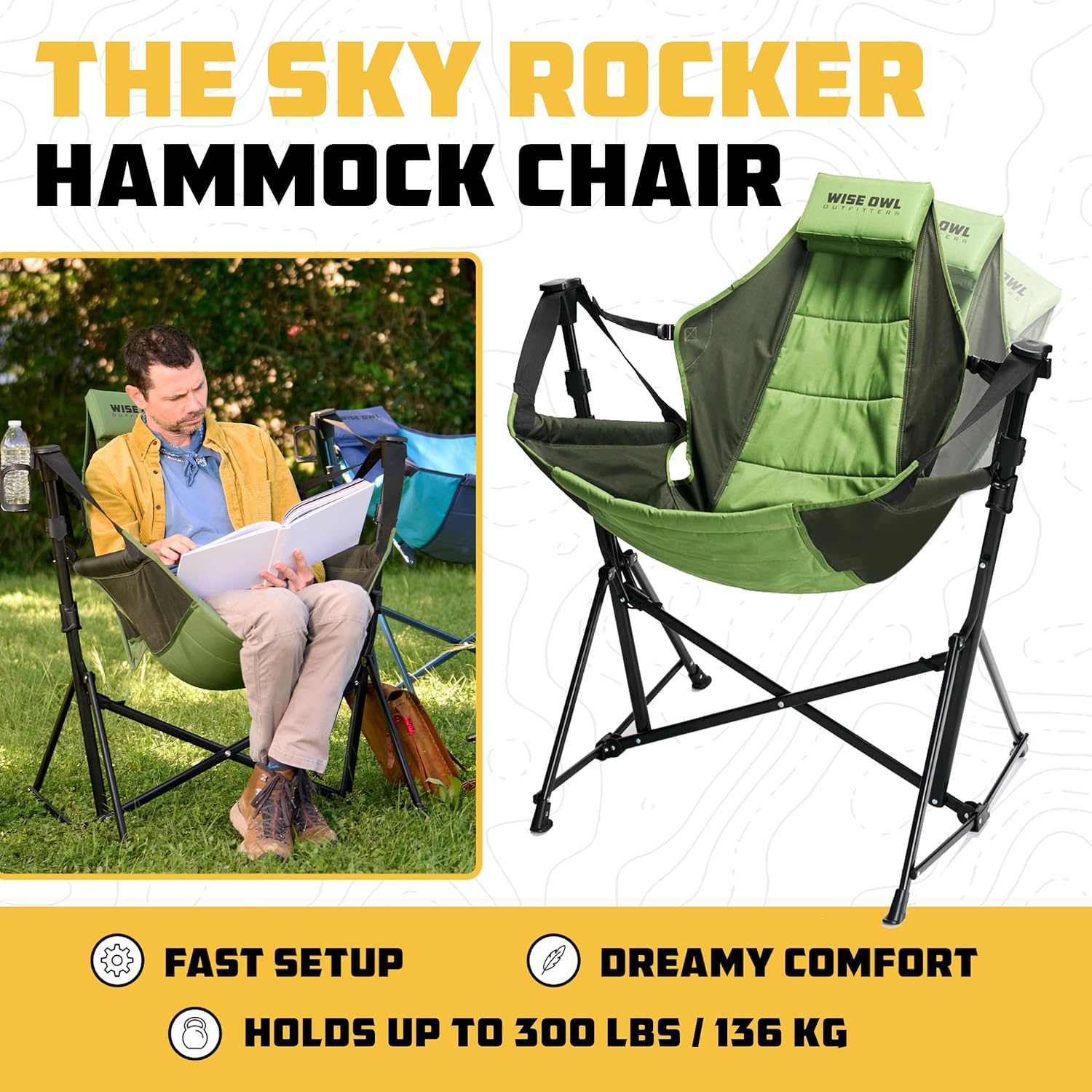 Wise Owl Outfitters Hammock Chair for Adults u2013 Comfortable Portable Folding Rocking Camping Chair with Carry Bag u2013 Great for Lawn, Campsite & Outdoors