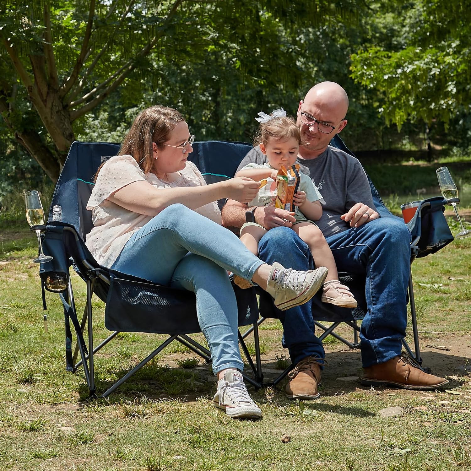 Timber Ridge Double Camping Chair, Heavy Duty Outdoor Folding Camp Couch, Loveseat Camping Chairs Perfect for Campsites, Patio/Lawn, Soccer Games or Other Youth Sports, Supports 600 lbs