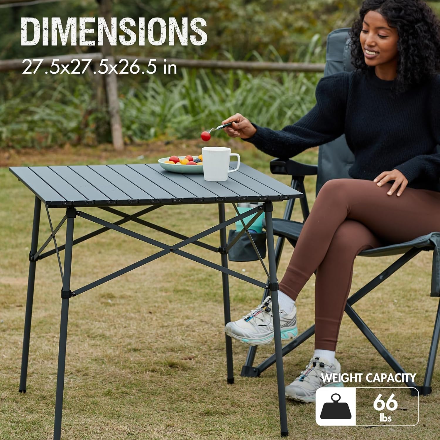 Alternative view of Portal Lightweight Aluminum Folding Square Table Roll Up Top 4 People Compact Table with Carry Bag for Camping, Picnic, Backyards, BBQ, Dark Gray