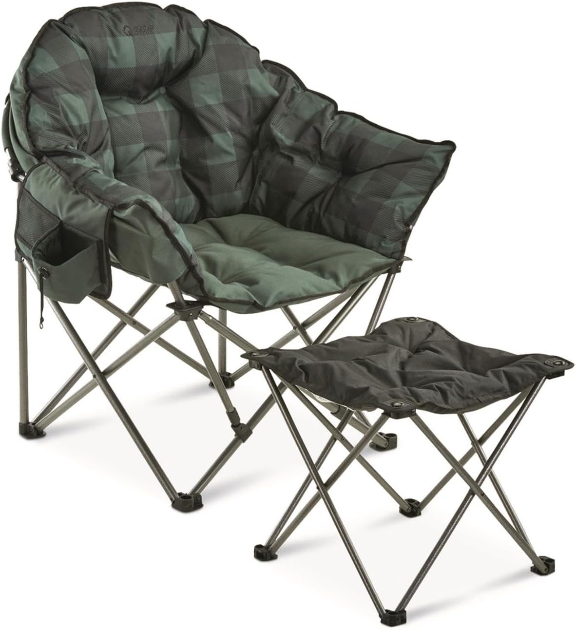 Guide Gear Club Camping Chair, Oversized, Portable, Folding with Padded Seats, 500-lb. Capacity Green Plaid