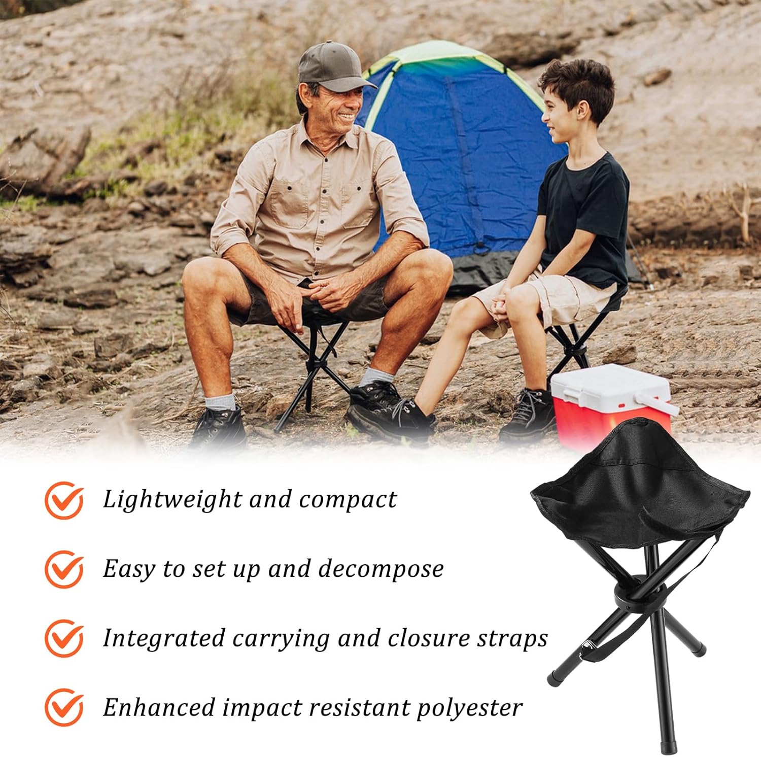 Alternative view of 2PCS Portable Folding Camping Stool,Travel Outdoor Tripod Seat,Black Folding Camping Chairs for Camping Party Picnic Beach Garden Lawn Walking Hiking