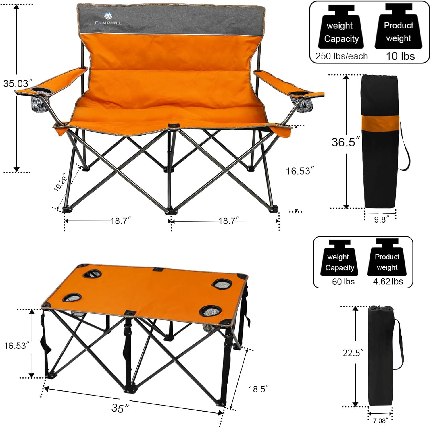 Alternative view of CAMPHILL Camping Chair Set of 3, Outdoor Folding Camping Chairs for Heavy People with Cup Holder & Carry Bag,Collapsible Chair Include One Sofa Chair and Two Single Chair,Support up to 500lbs