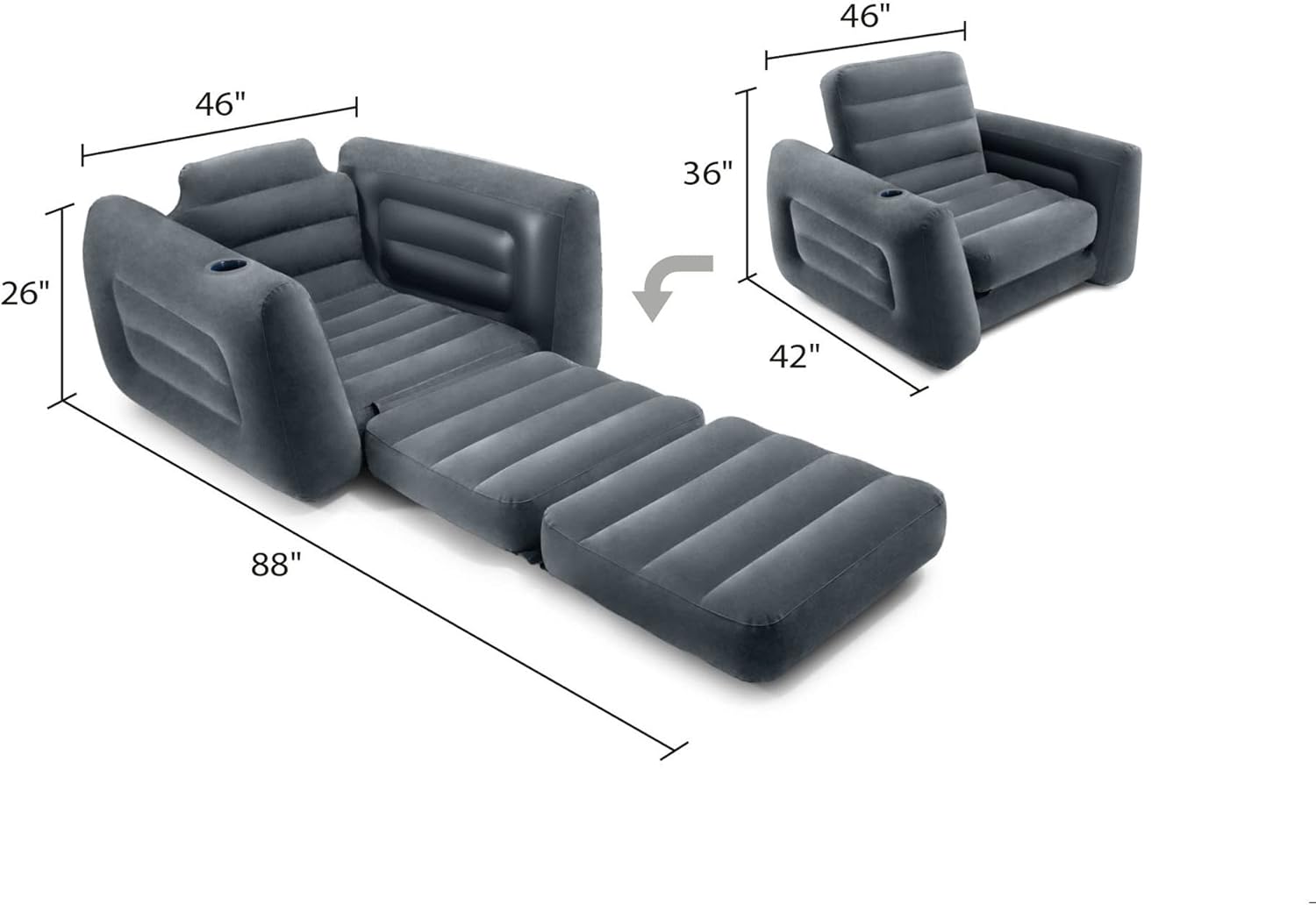 Alternative view of Intex 66551EP Inflatable Pull-Out Chair: Built-in Cupholder u2013 Velvety Surface u2013 2-in-1 Valve u2013 Folds Compactly u2013 80" x 91" x 26"