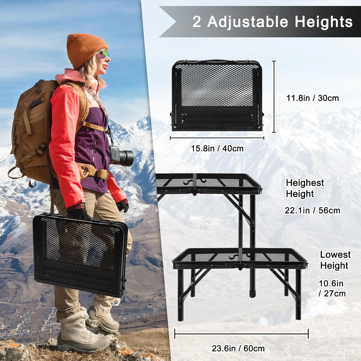 Alternative view of jkwokback Grill Table Camping Table Portable Folding Table,Height Adjustable Collapsible with Mesh Desktop,Lightweight Metal Table for Camp, BBQ, Picnic, RV, Outdoor Cooking, Travel
