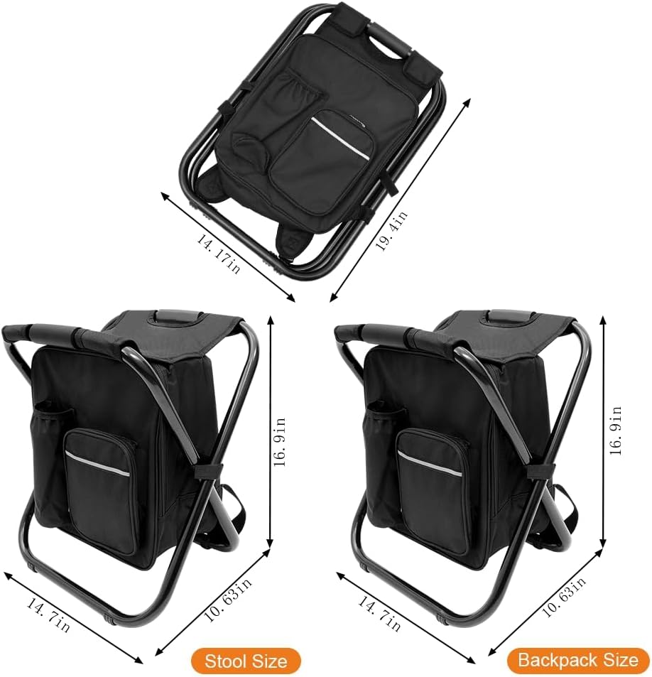 Alternative view of YESIACE Portable Folding Camping Stool, Backpack with Cooler Bag, Hiking Seat, Outdoor Fishing Hunting Gifts, Black