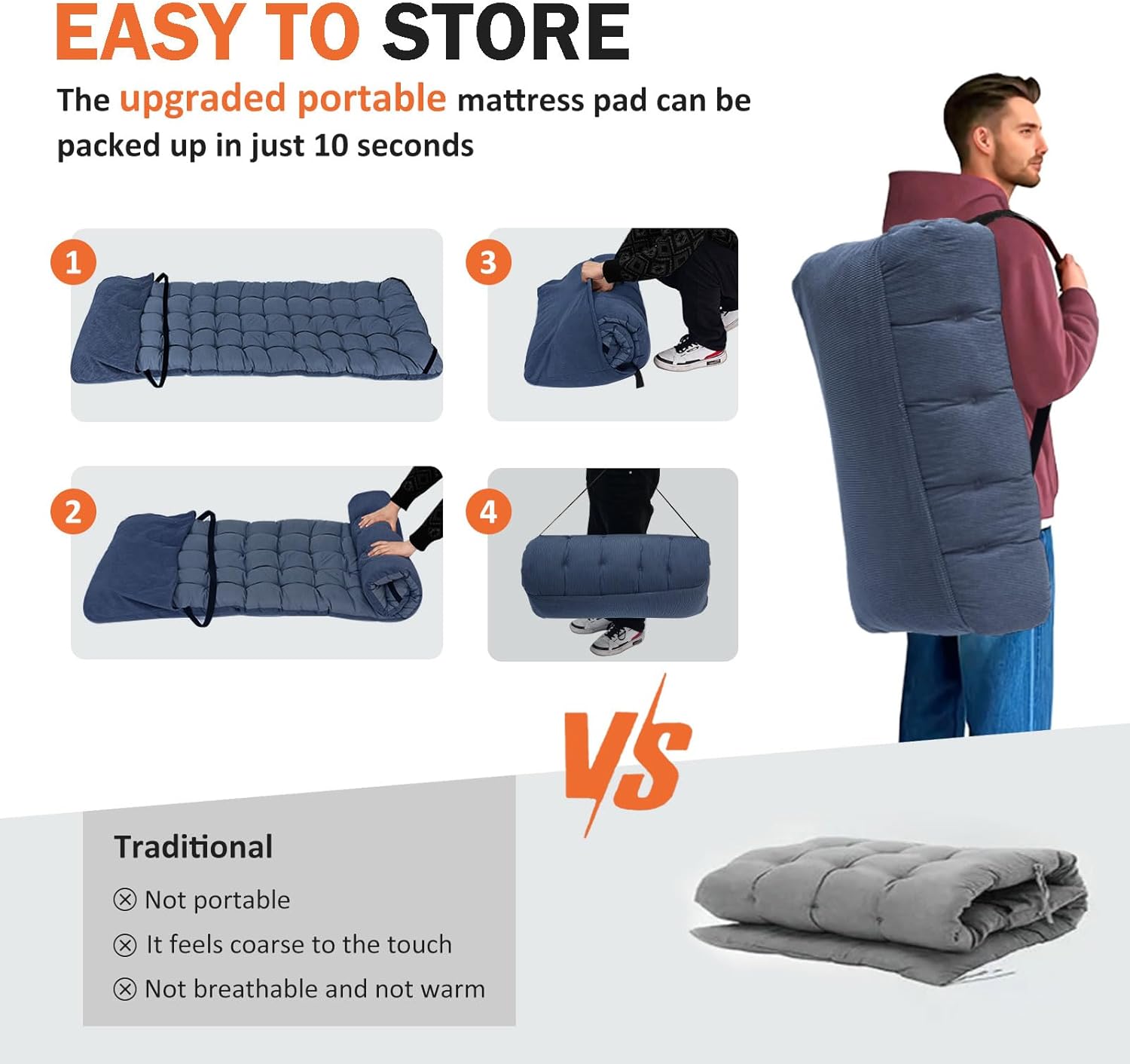 Alternative view of ATORPOK Camping Cot for Adults with Cushion Comfortable, Portable Folding Bed for Sleeping Supports 450 lbs (Blue)