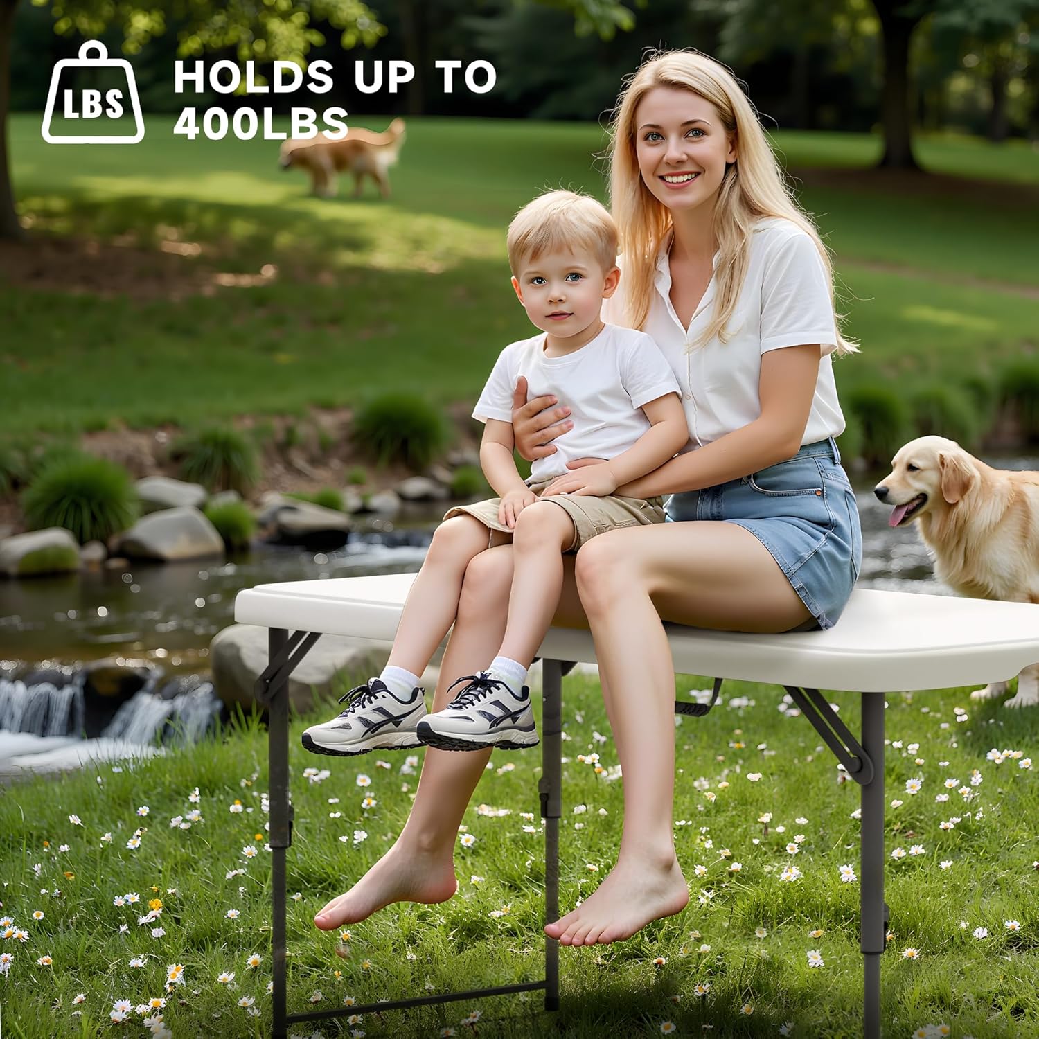 Ortus Collective Folding Table 4 Foot - 2-Position Adjustable Height, Heavy Duty 400 lbs Capacity - Portable Tables Folding for Camping, Party, Indoor & Outdoor Use, 1 Pack