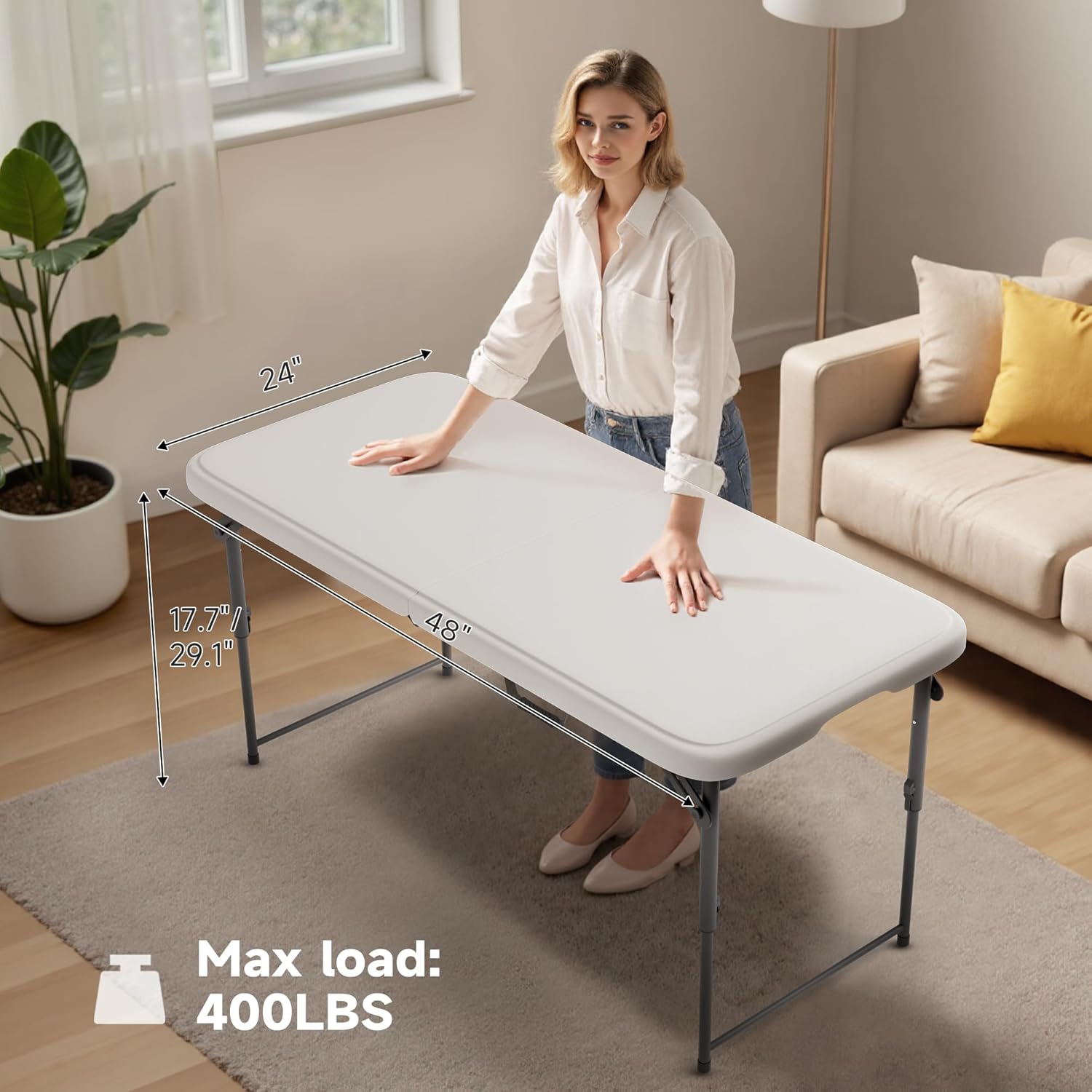 Alternative view of Ortus Collective Folding Table 4 Foot - 2-Position Adjustable Height, Heavy Duty 400 lbs Capacity - Portable Tables Folding for Camping, Party, Indoor & Outdoor Use, 1 Pack