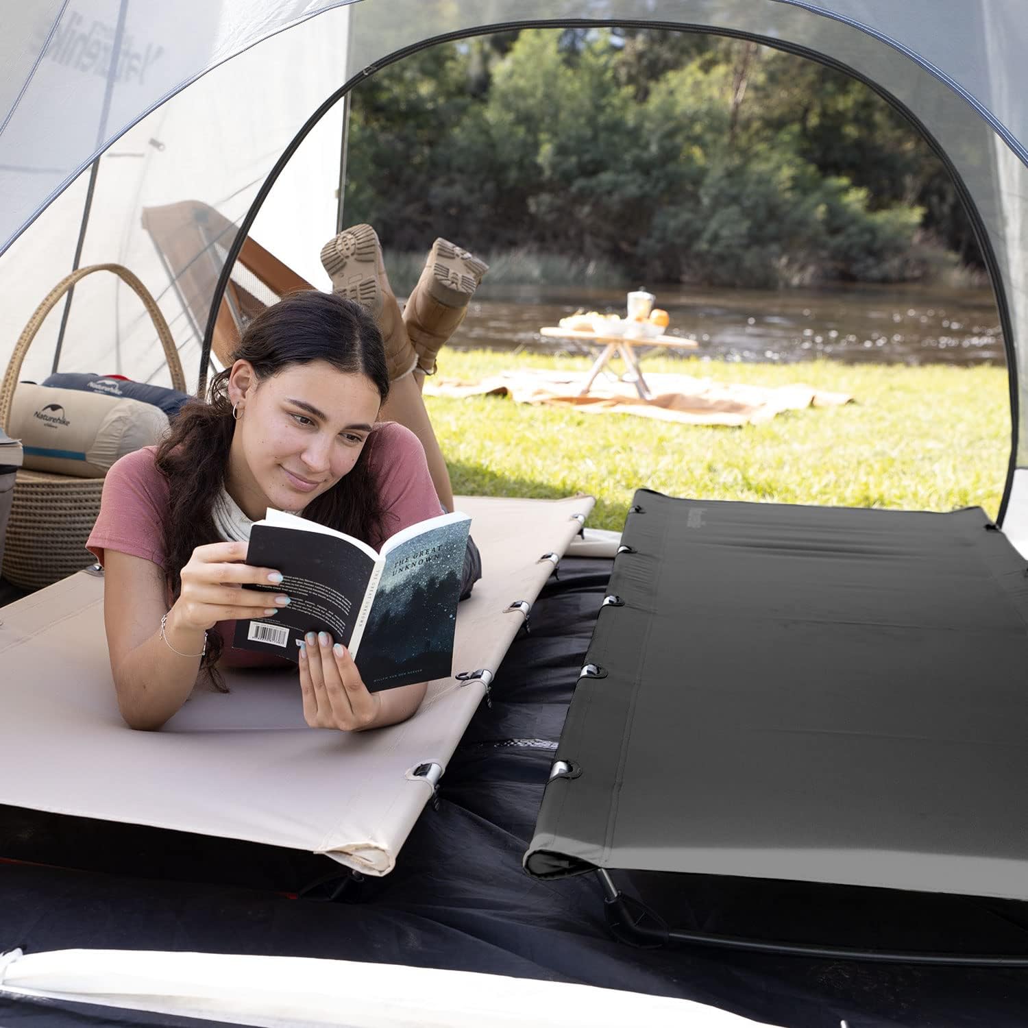 Naturehike GreenWild Camping Cot, Ultralight Folding Backpacking Cot, Supports 330lbs, Portable Camping Bed for Adults for Camping Hiking Travel Home, Black