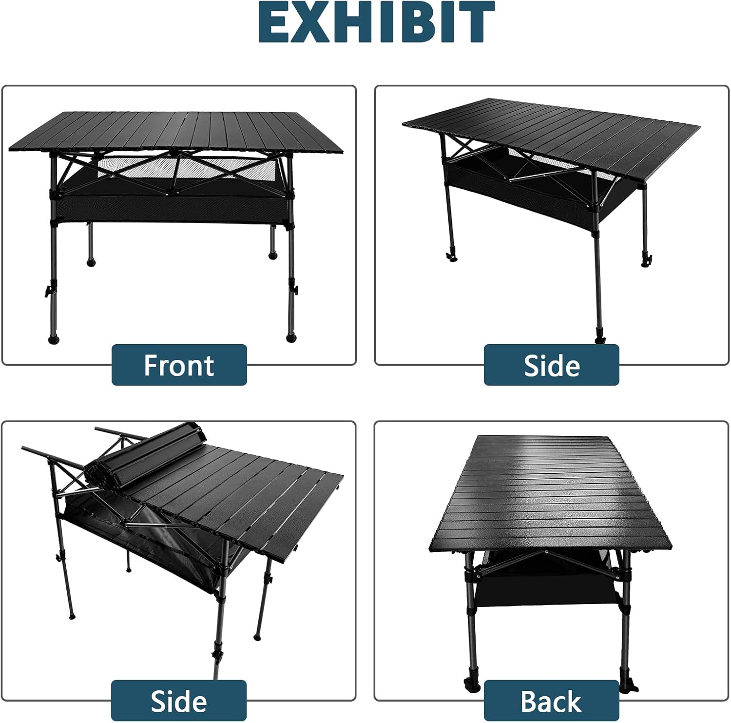 Alternative view of Camping Table Folding Portable Table 47.24” X 21.65” Roll-up Picnic Table with 2 Adjustable Height for Picnic, Camping, Beach, BBQ, Party, Backyard, Black