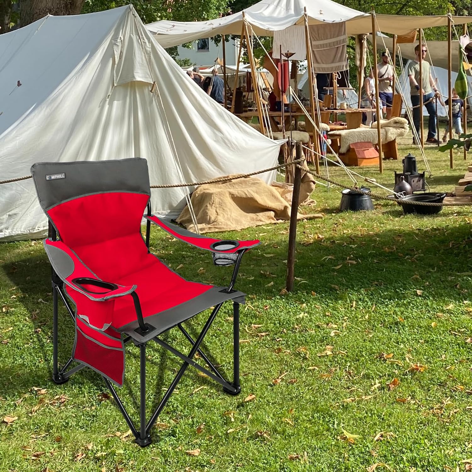 CAMPHILL Oversized Portable Camping Chairs, Collapsible Outdoor Chairs with Pocket and Cup Holders, Carry Bag for Camping,Tailgates,Beach,and Sports