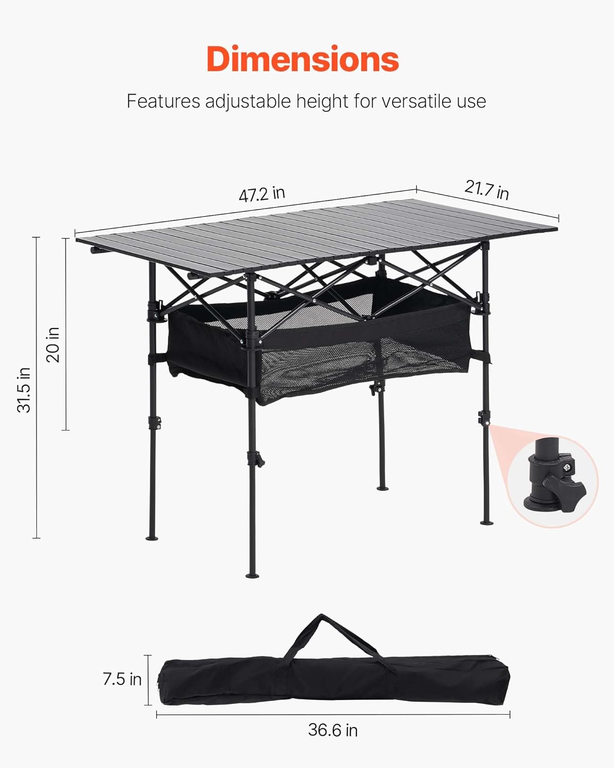 Alternative view of VEVOR Folding Camping Table, Portable Roll Up Side Tables, Lightweight Aluminum Beach Table for Outdoor BBQ Tailgating Picnic, Travel (47 inch-Black)
