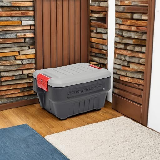 Rubbermaid® ActionPacker®️ 8 Gal Lockable Storage Box Pack of 4, Outdoor, Industrial, Rugged, Grey and Black