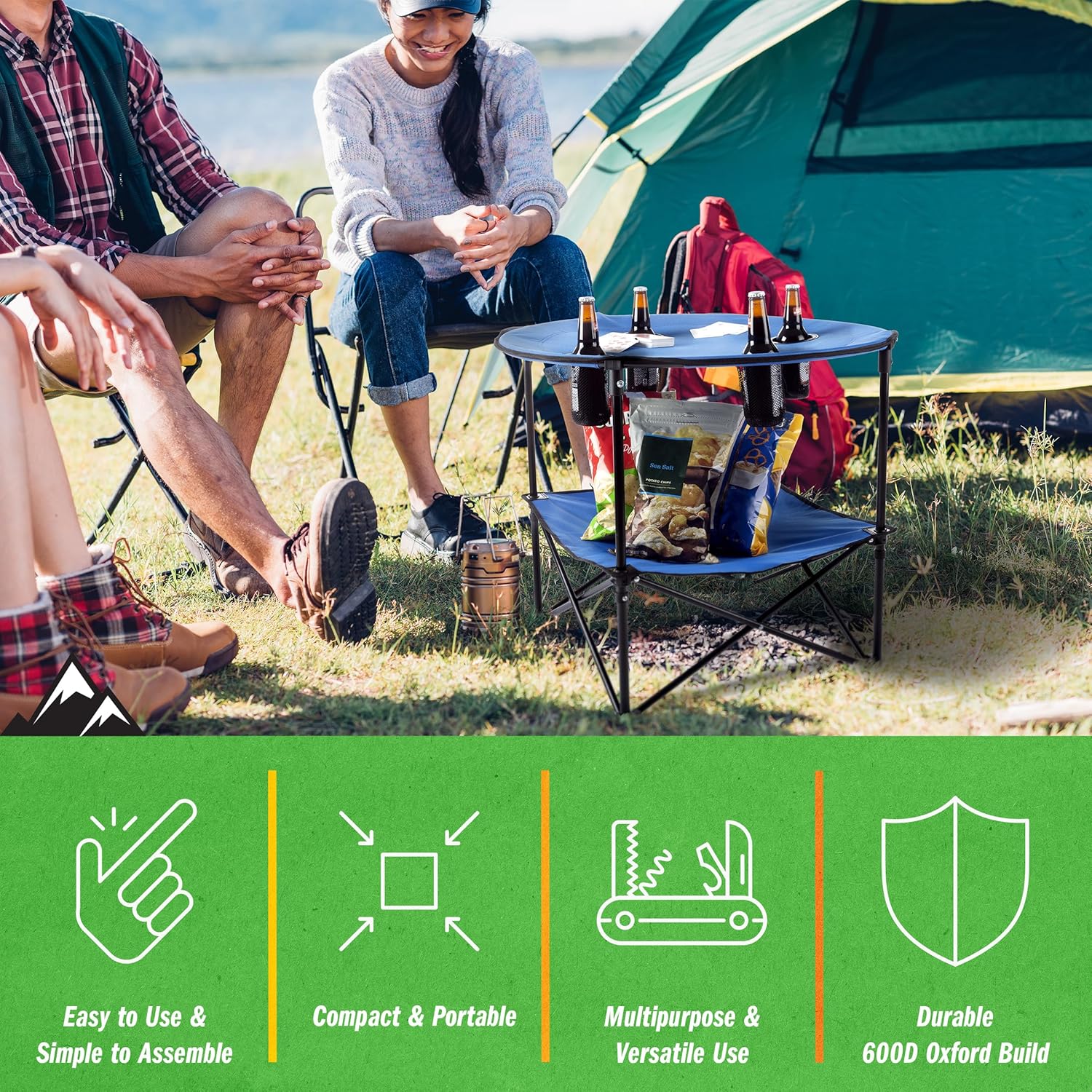 Alternative view of Wakeman Camp Table - Round 2-Tier Folding Table with 4 Cupholders and Carrying Bag - for Camping, Beach, Picnic, Sporting Events, and More Outdoors,Blue