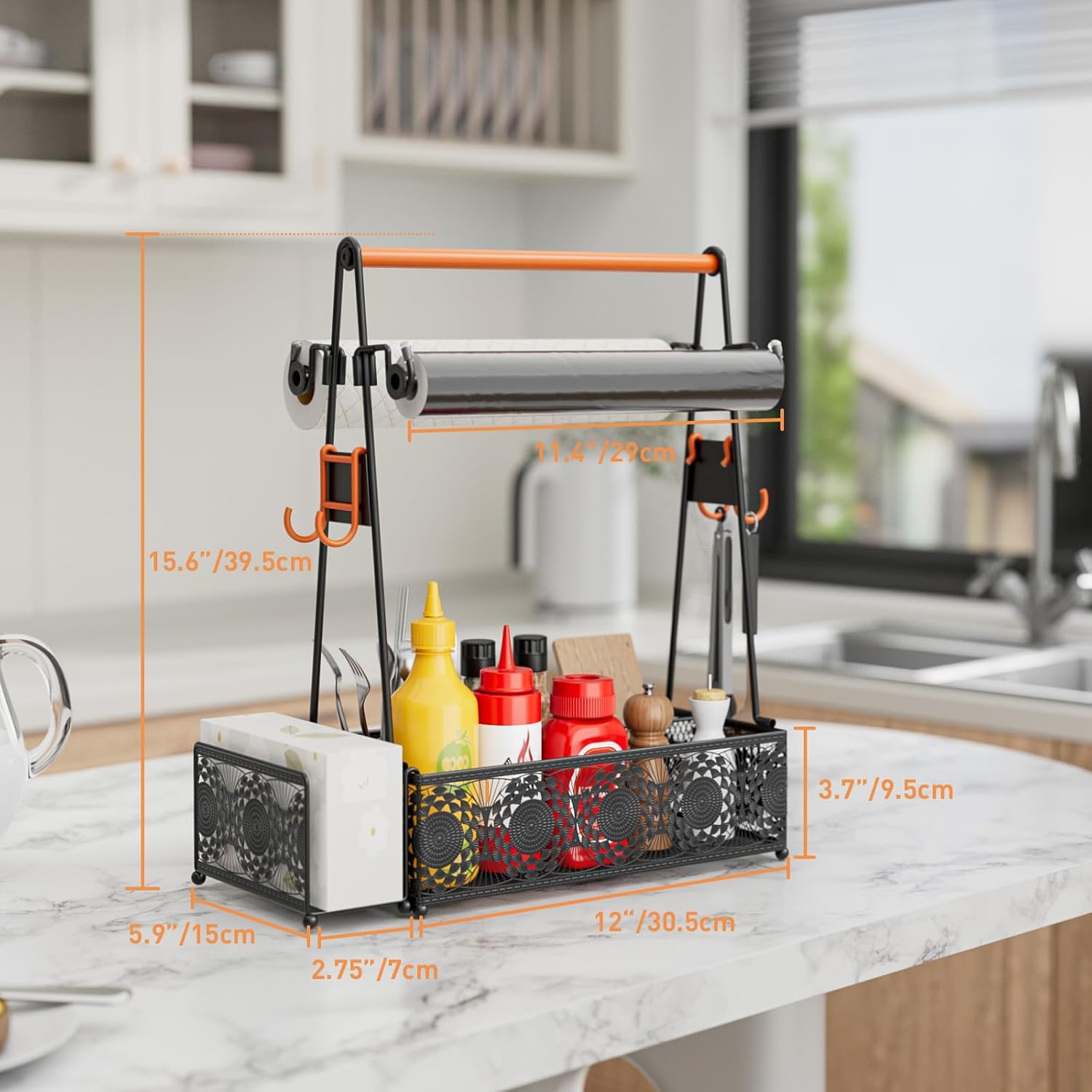 Alternative view of EKNITEY Outdoor Grill Caddy Organizer: Camping Kitchen Accessories Rack With Paper Towel - Utensil Condiment Storage For Patio Camper BBQ Party RV