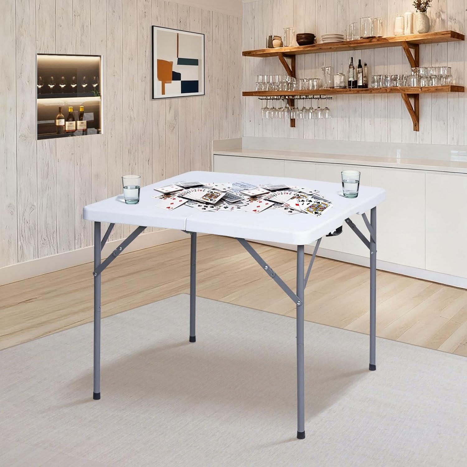 Lakhow 34" Square Folding Table with Resin Top, Plastic Folding Card Table with Collapsible Legs for Adults Indoor Outdoor Use, White