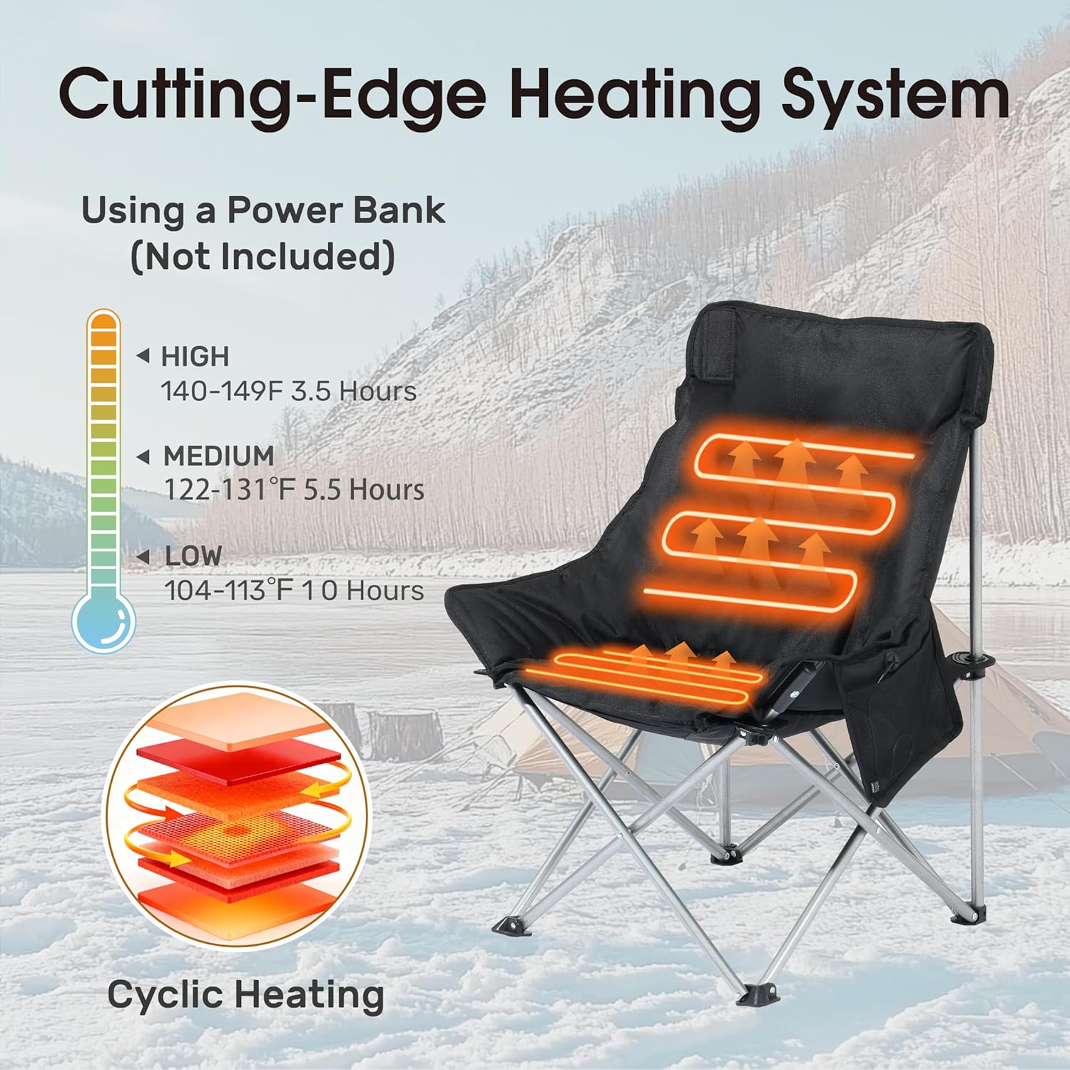 Alternative view of SunSettler Heated Camping Chair, Oversized Heated Outdoor Chairs for Adults with 3 Heat Levels, Portable Folding Padded Chair for Camp, Lawn, Sports (Battery NOT Included) (Black, Small)