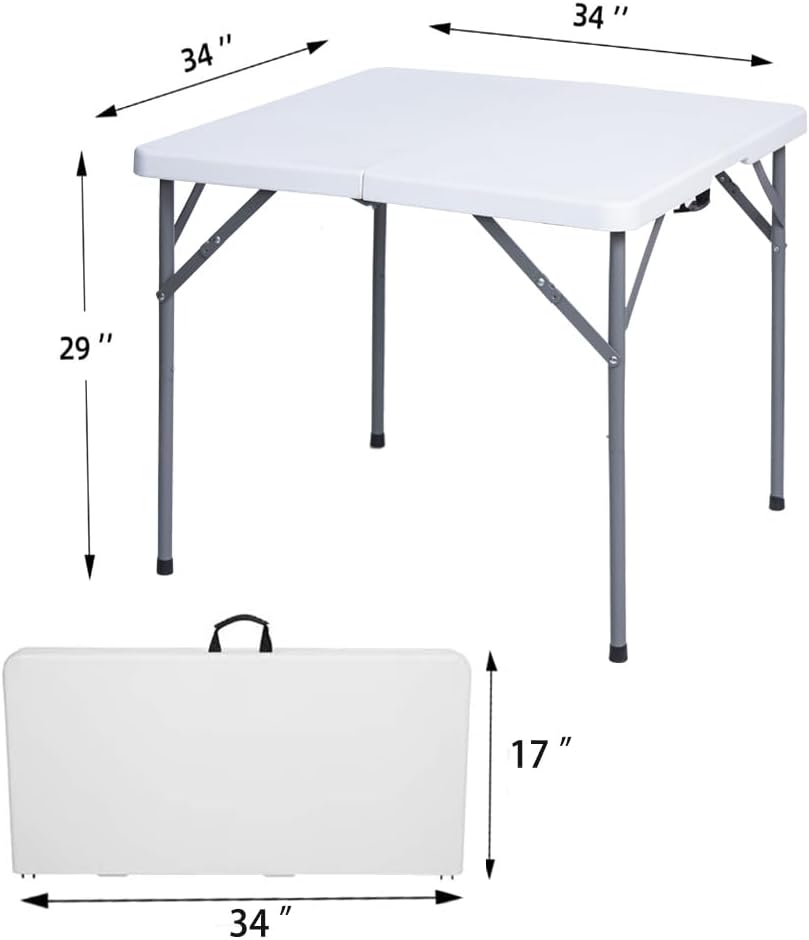 Alternative view of Lakhow 34" Square Folding Table with Resin Top, Plastic Folding Card Table with Collapsible Legs for Adults Indoor Outdoor Use, White