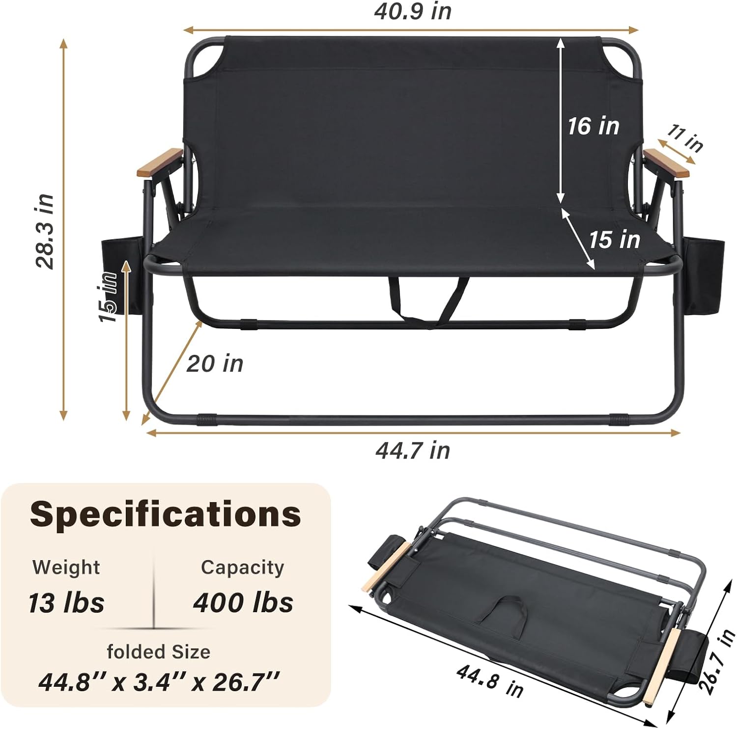 Alternative view of BDL Oversized Double Camping Chair Loveseat Heavy Duty Two Person Camp Chair Folding Lawn Chairs with Cushion for Outdoor Travel Patio Beach