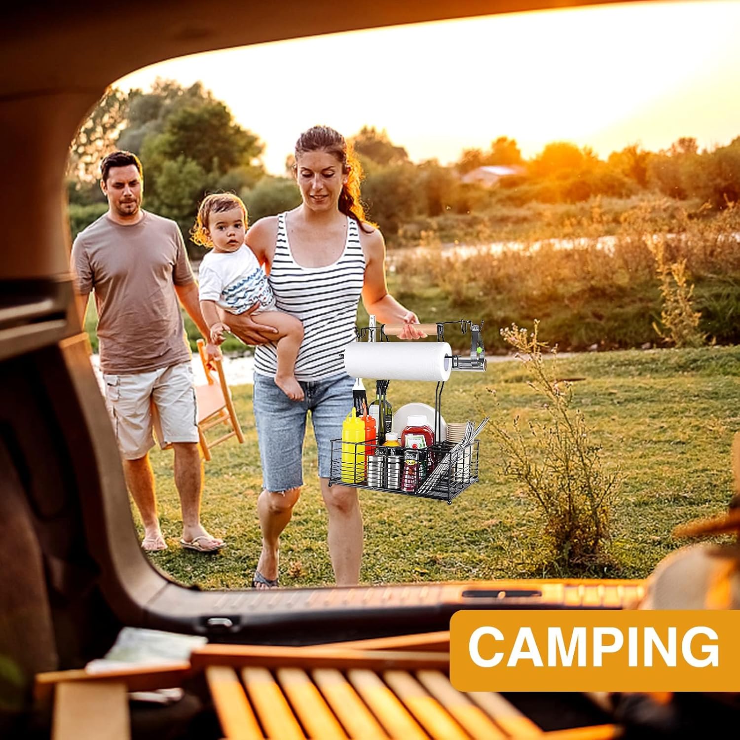 Grill Caddy, BBQ Caddy for Outdoor Grill, Camping Essentials, Camping Accessories, Outdoor Kitchen BBQ Grill Accessories for Camper, Tailgate Essentials, Grilling Gifts for Men