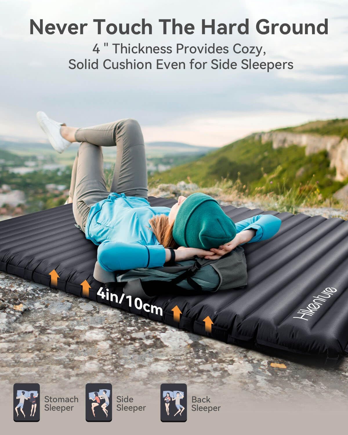 Alternative view of Hikenture Camping Mattress 2 Person Double Sleeping Pad for Camping, 4" Extra-Thick Inflatable & Ultralight Sleeping Air Mat for Backpacking, Hiking (Grey Pumpsack, Semi Double(79 * 47.5 in))
