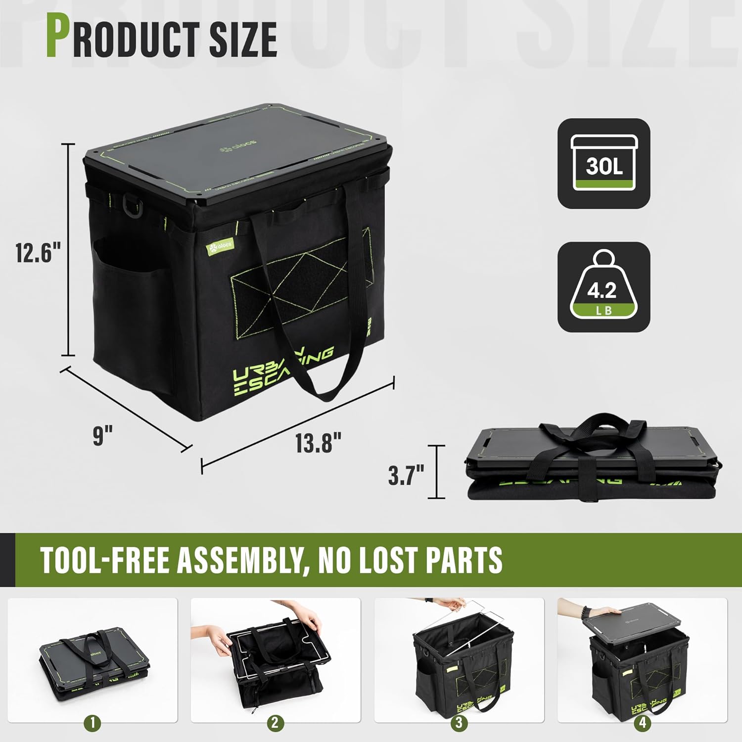 Alocs Camping Storage Bag, 30L Collapsible Tactical Tote Bag with IGT Top Panel – Usable as a Table, Camping Bag with Handles for Outdoor, Camping, BBQ, Picnic, Travel, Trunk Organizer