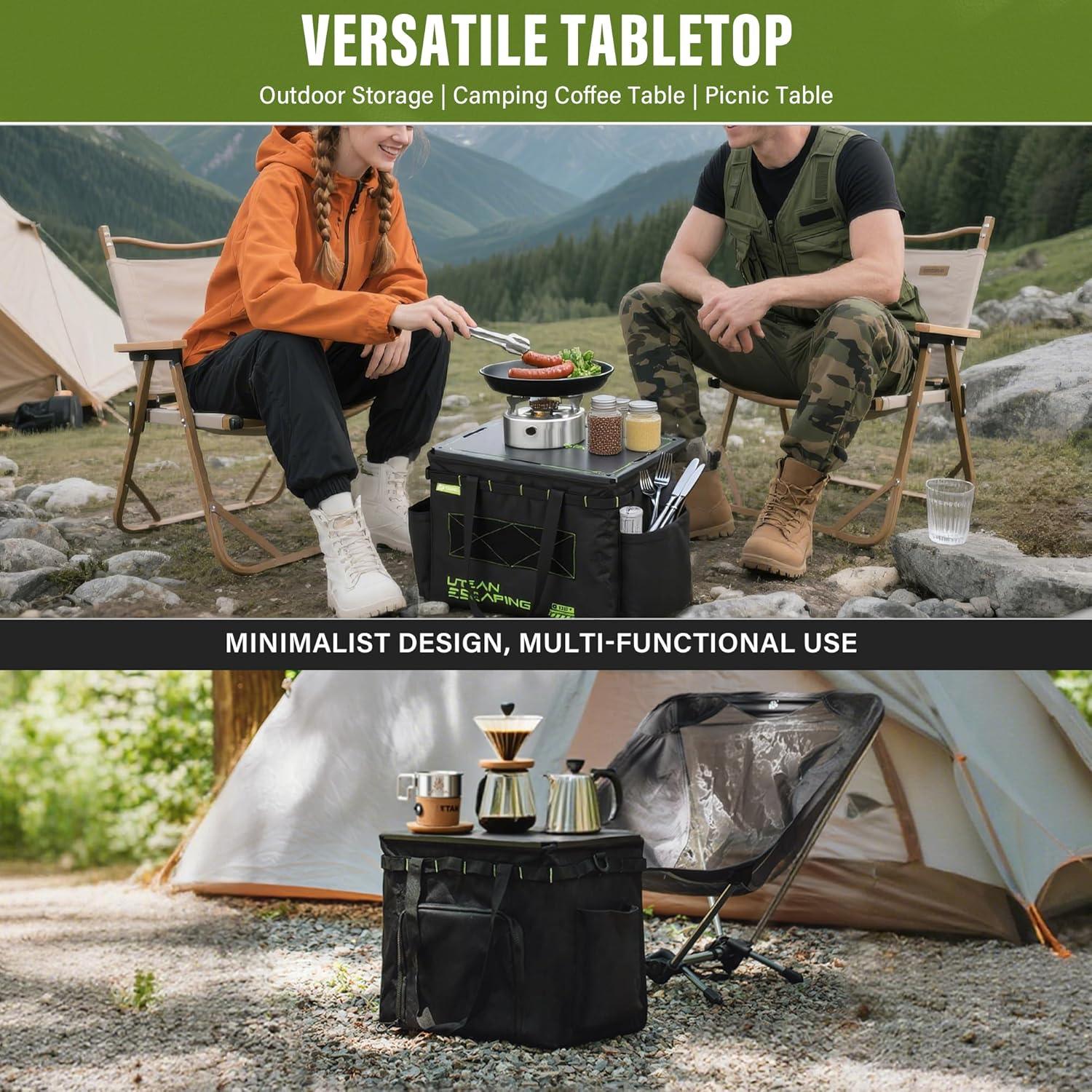 Alternative view of Alocs Camping Storage Bag, 30L Collapsible Tactical Tote Bag with IGT Top Panel – Usable as a Table, Camping Bag with Handles for Outdoor, Camping, BBQ, Picnic, Travel, Trunk Organizer