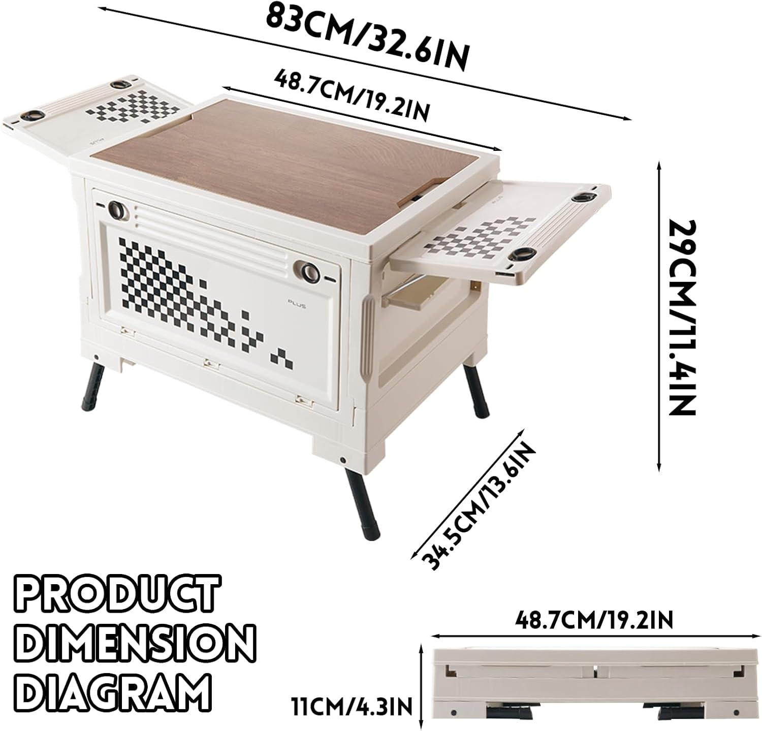 Folding Camping Storage Box with Wooden Table Board, Multi-functional Collapsible Camp Kitchen Box, 56L Storage Bin for Trunk Organizer for Outdoor Picnic, Car RV Storage and Organization