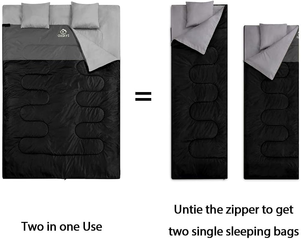 Alternative view of oaskys Double Sleeping Bag for Adults with 2 Pillows - Queen Size XL Waterproof Sleeping Bag for All Season Camping Hiking Backpacking 2 Person Sleeping Bags for Cold Weather & Warm