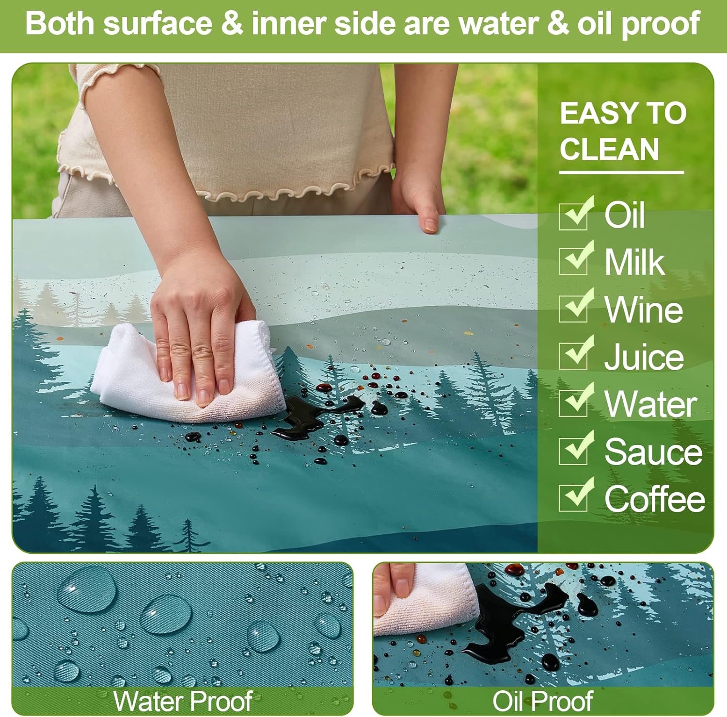 Alternative view of Picnic Table Cover with Bench Covers Camping Essentials Waterproof Windproof Camping Tablecloth with Drawstring Bag, Fitted Rectangle Tables and Seats, 72in, Green Blue