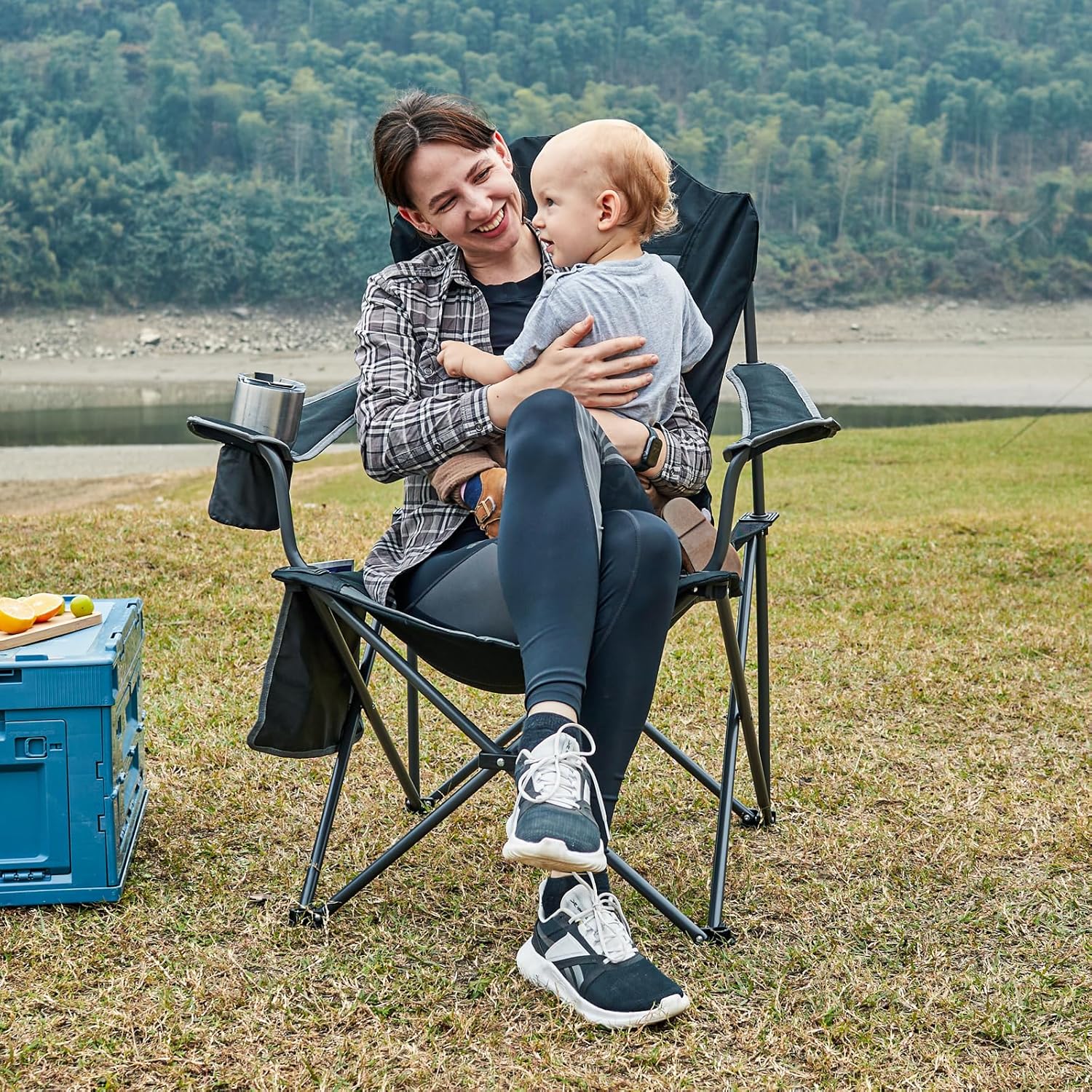 EVER ADVANCED Folding Camping Chair with High Back Padded 2 Pack Oversized Portable Lawn Chairs Lightweight Sturdy Steel Foldable Outdoor Camp Chair for Adults, Black