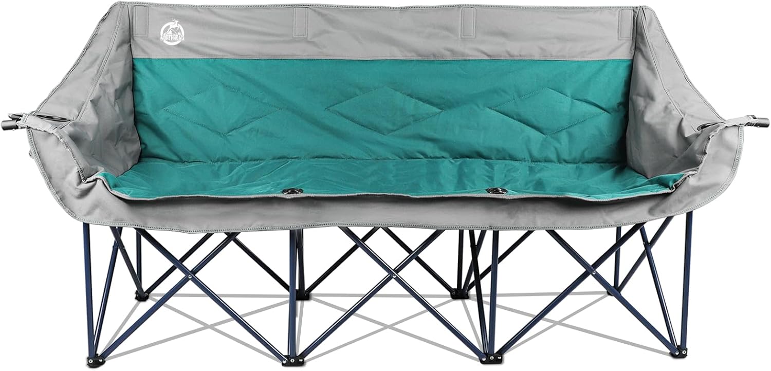 Alternative view of Northroad 3 Person Camping Chair Oversized 900 Lbs Outdoor Lawn Loveseat Chair Padded Folding Chairs for Adults Heavy Duty Soccer Chair w/Cup & Wine Glass Holder for Outside Picnic, Beach, Sports