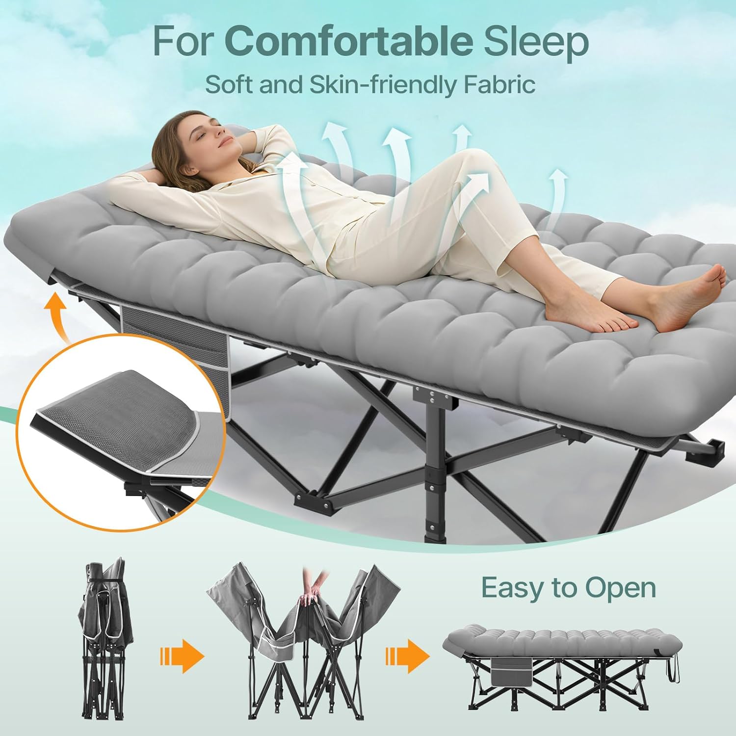 Alternative view of Suteck 32In XXL Folding Camping Cot, 900LBS Heavy Duty Sleeping Cot with Pillow Mattress, 1200D Double-Layer Oxford Portable Cot for Adults with Carry Bag for Home Office Nap Beach Travel