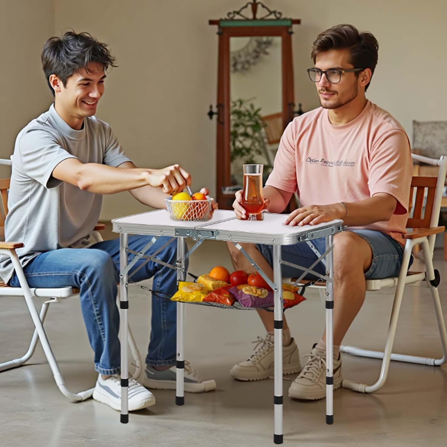 VEVOR Folding Camping Table, Adjustable Height Aluminum MDF Outdoor Portable Lightweight, for Cooking, Beach, Picnic, Travel, 24 x 16 inch