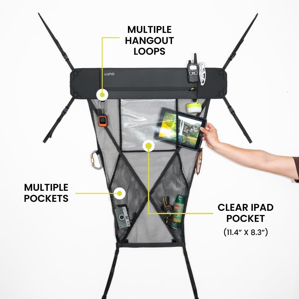 Alternative view of LUNO Ceiling Cargo Net - Car Roof Storage w/Multiple Pockets, Hangout Loops & Tab Pocket for Long Road Trip & Camping - 36" x 52" Car Camping Essentials Organizer for SUV - XL