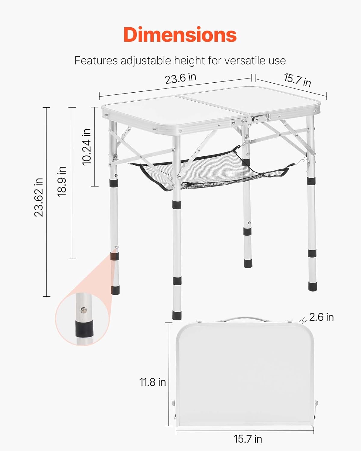 Alternative view of VEVOR Folding Camping Table, Adjustable Height Aluminum MDF Outdoor Portable Lightweight, for Cooking, Beach, Picnic, Travel, 24 x 16 inch