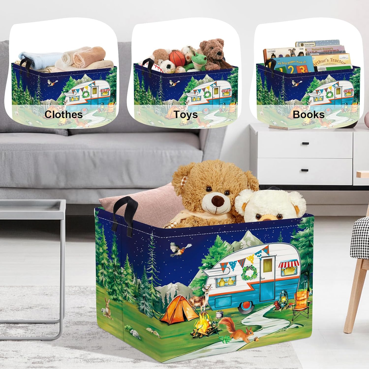 HUUMONSS Night Camping Laundry Hamper Picnic Large Storage Basket Bonfire Collapsible Adult Organizer Kids Toy Clothes Bins for Outdoor, Bathroom, Caravan, 36L