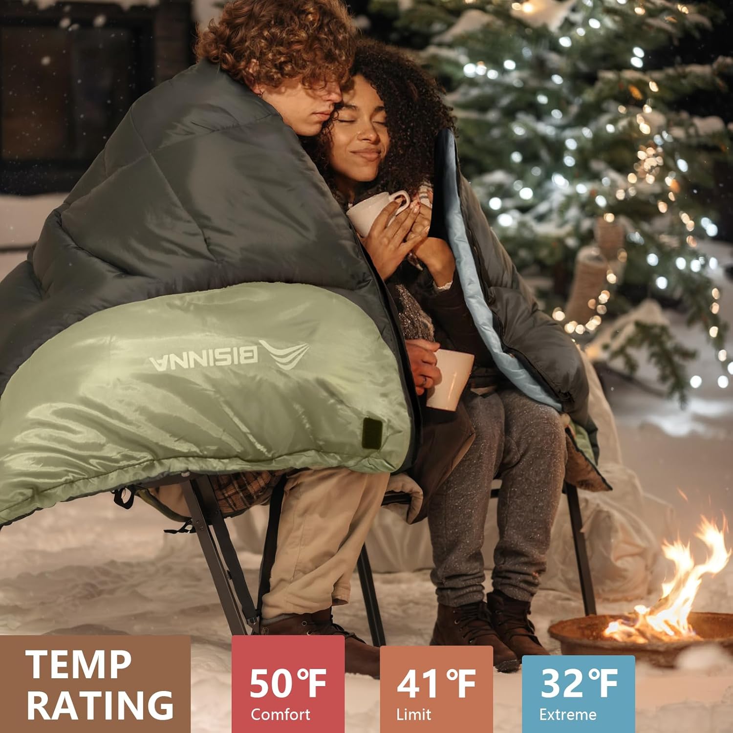 Alternative view of BISINNA Double Sleepinag Bag for Adults Two Person Queen Size Camping Sleeping Bag for All Season Backpacking Hiking Cold Weather with Compression Sack