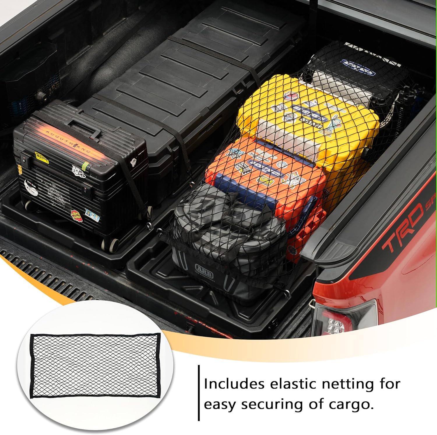 Alternative view of KOKSHELY Truck Bed Cargo Tray, All-Purpose Slide-Out Truck Bed Organizer Tray for5u2019+Beds, 56" L x 42.9" W Size & HDPE Flat Panel with Open Hooks & Elastic Cargo Net, Camping & Daily Storage