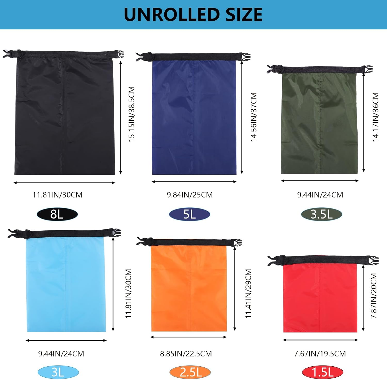 Alternative view of Pimoys 6 Pack Waterproof Dry Bags, Lightweight Outdoor Dry Sacks Ultimate Dry Bags for Kayaking Rafting Boating Camping (1.5L, 2.5L, 3L, 3.5L, 5L, 8L)
