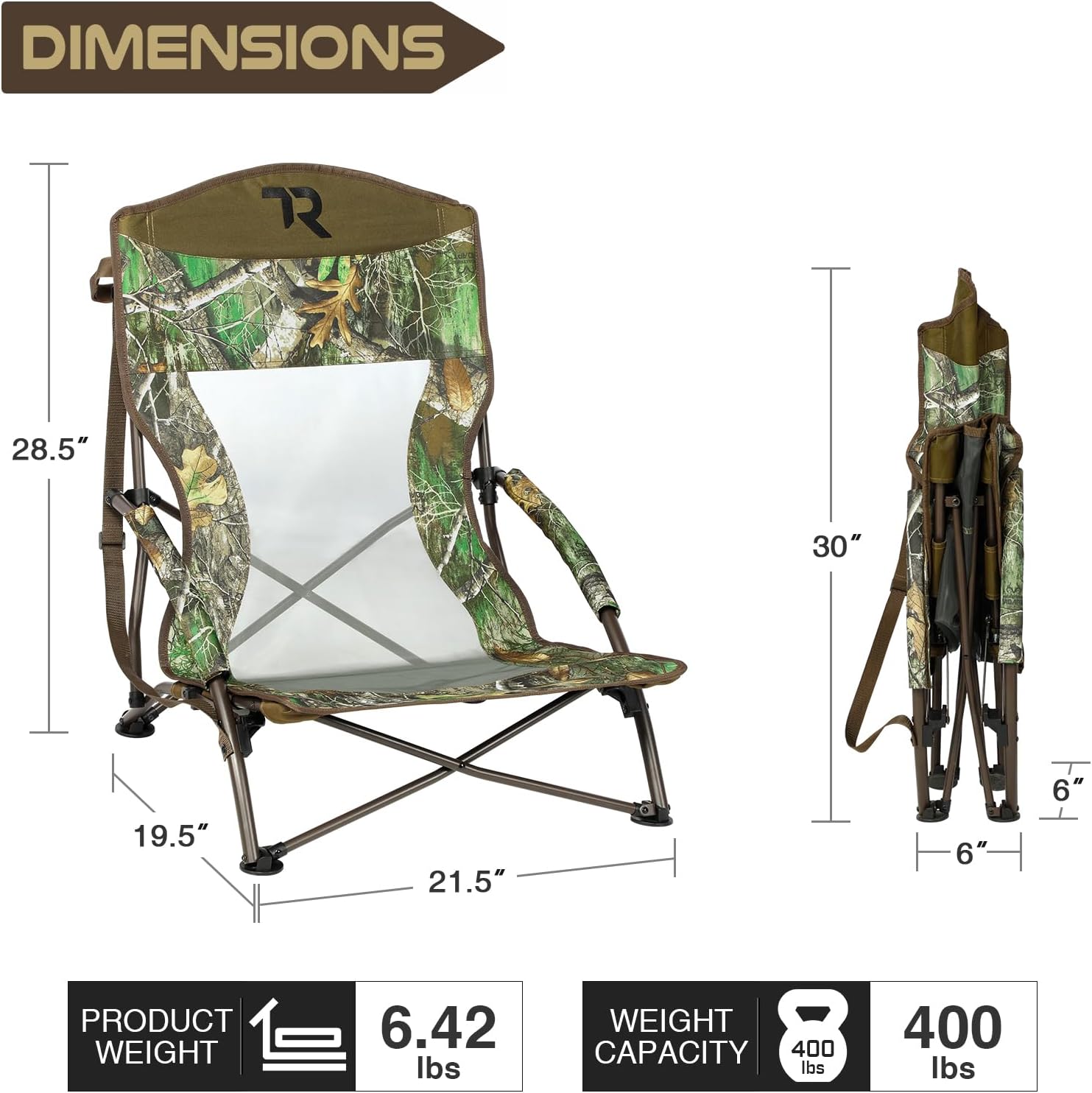 Alternative view of TR Low Camping Chair,Low Lawn Chairs for Concerts Lightweight Heavy Duty,Low Chair with Carry Bag for Outdoor Camping Travel Turkey Hunting