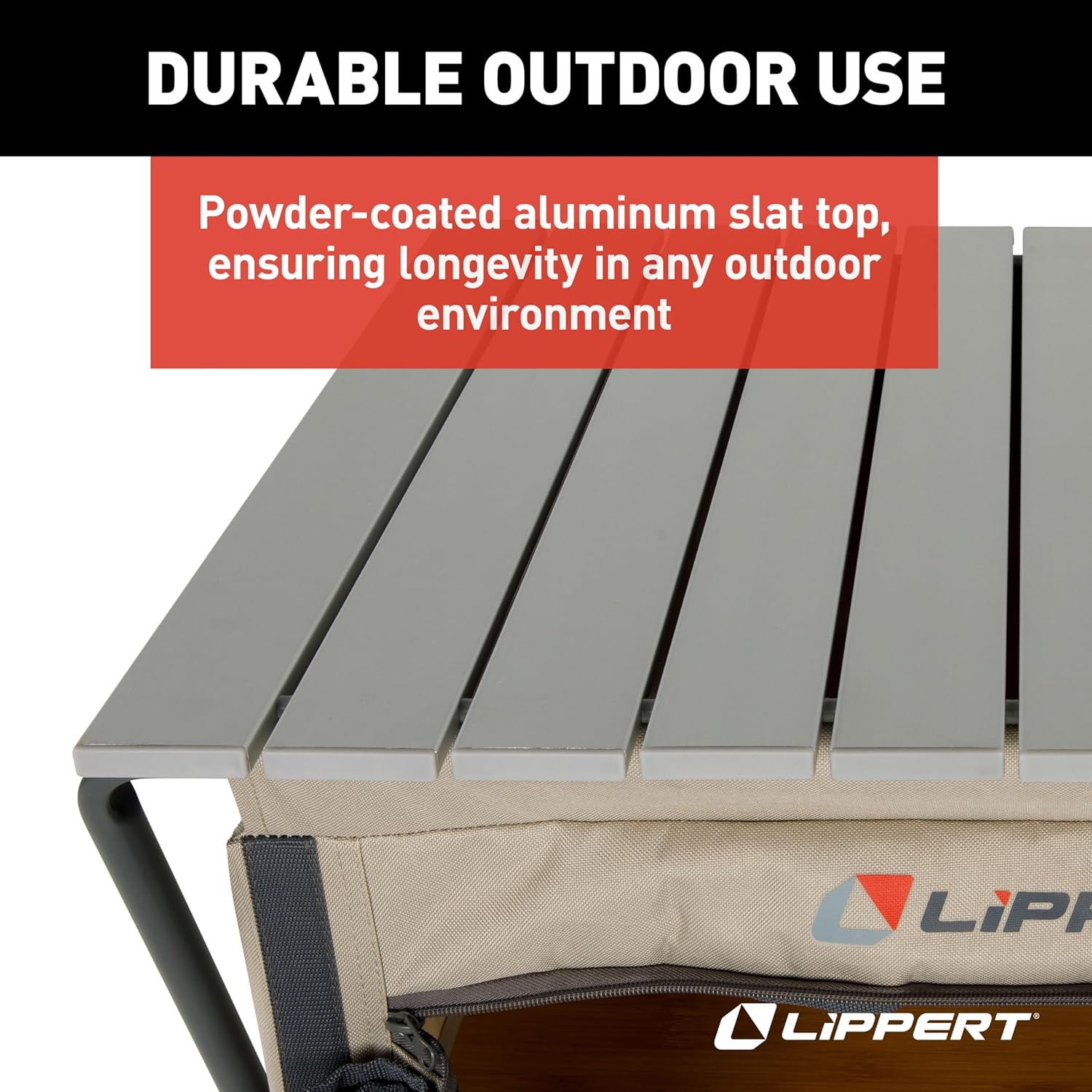 Alternative view of Lippert Sand Outdoor Folding Camping Pantry with Three Storage Shelves, 600D Polyester Fabric, Powder-Coated Steel Frame, Aluminum Slat Top, Collapsible Design - 2023053723